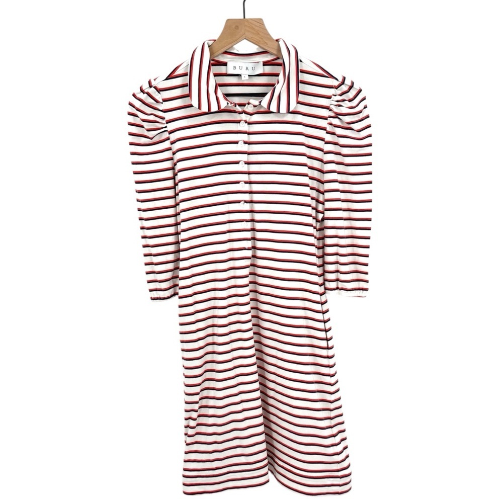 Buru Striped T-Shirt Dress Puff Sleeves Small